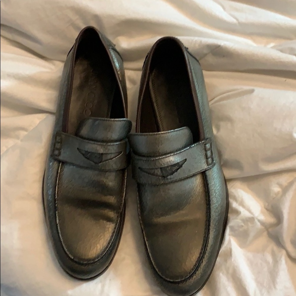 Jimmy choo cracked leather grey penny loafers